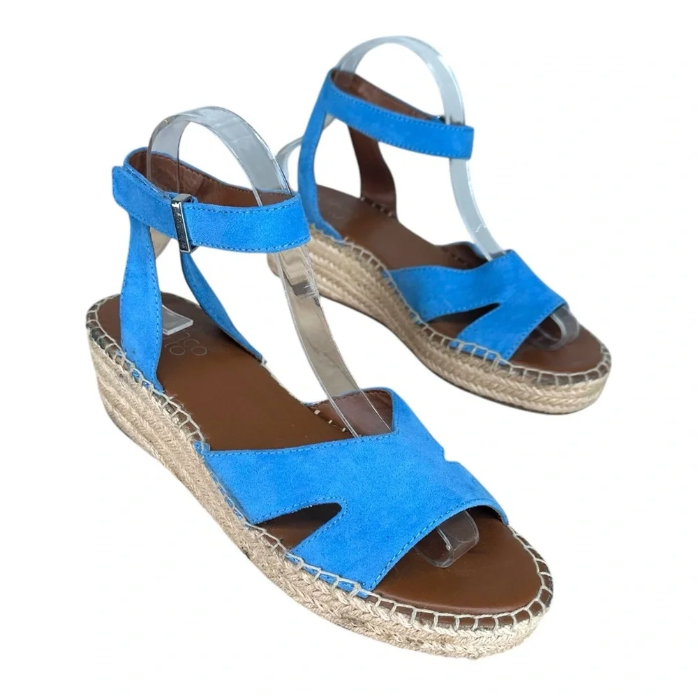 Franco Sarto Women’s 9M Penne Blue Strappy Sandals Espadrilles Colorful Heel